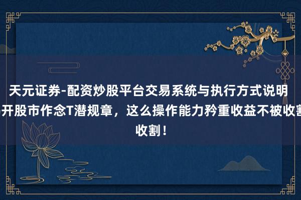 天元证券-配资炒股平台交易系统与执行方式说明 揭开股市作念T潜规章，这么操作能力矜重收益不被收割！